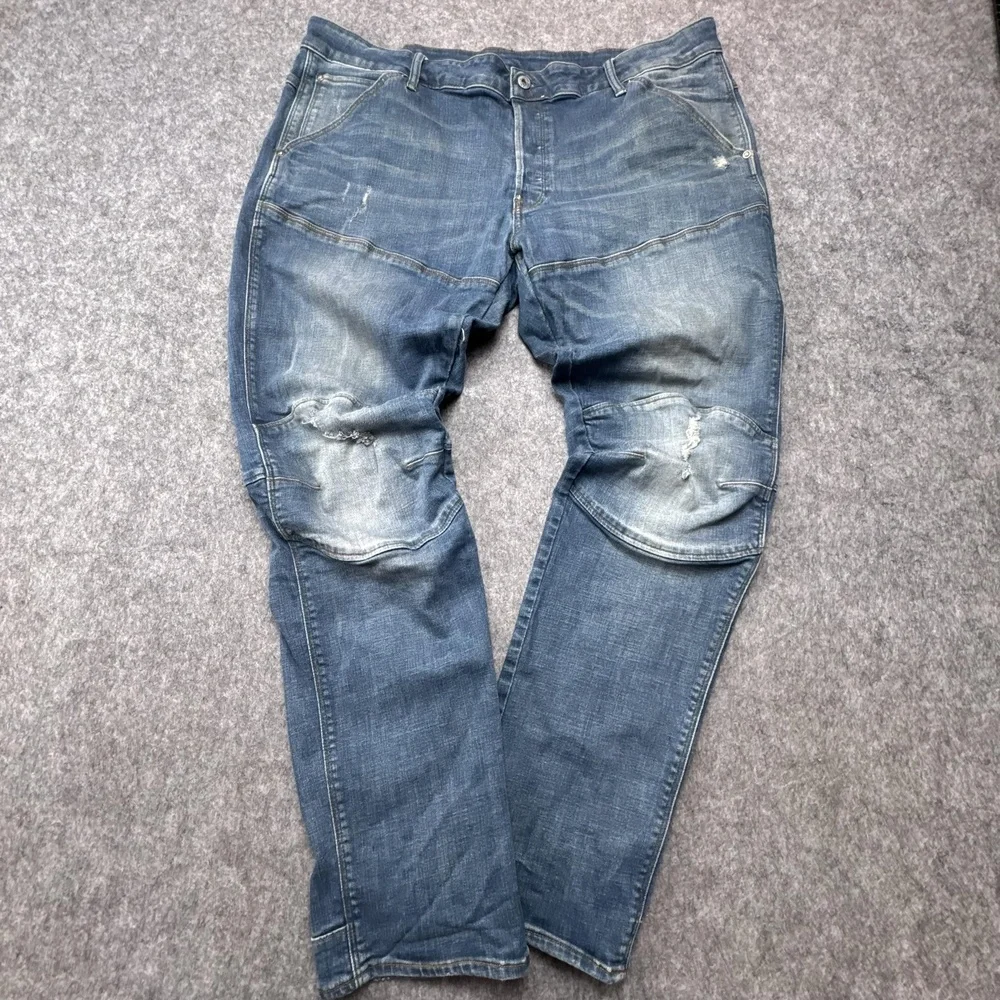 G-Star Raw 5620 3D Slim Jeans Mens 40x32 Blue Medium Wash Distressed Denim